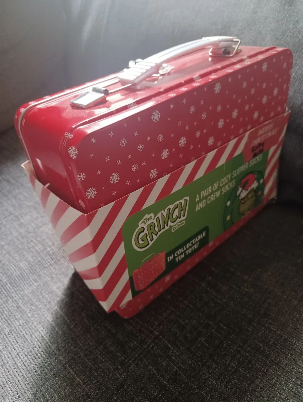 Grinch Holiday Tin Tote - Red Festive Gift Box Socks